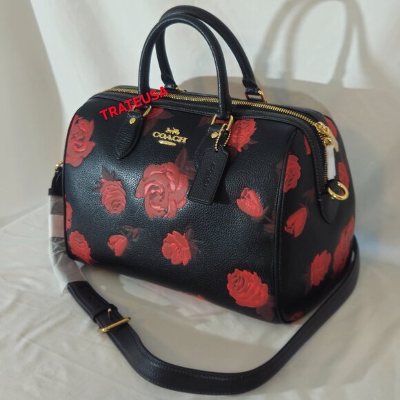 Rowan Large Satchel Bag With Floral Print CCE27 Black Red Packed - Picture 5 of 16